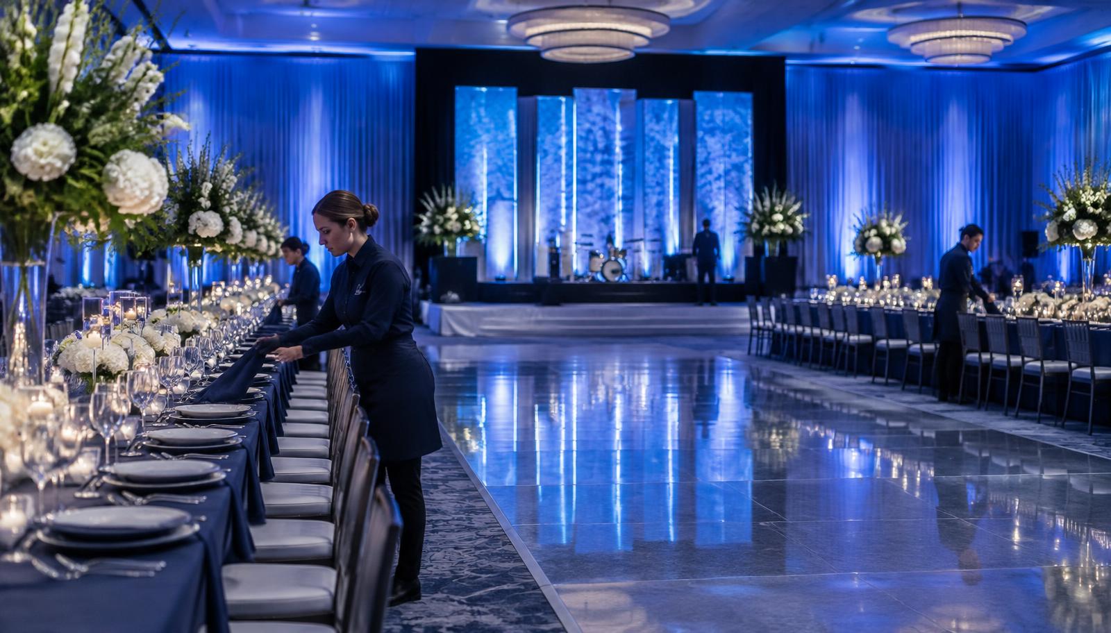 Event venue being prepared before a gathering
